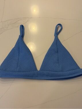 Blue Textured Triangle Bikini Top